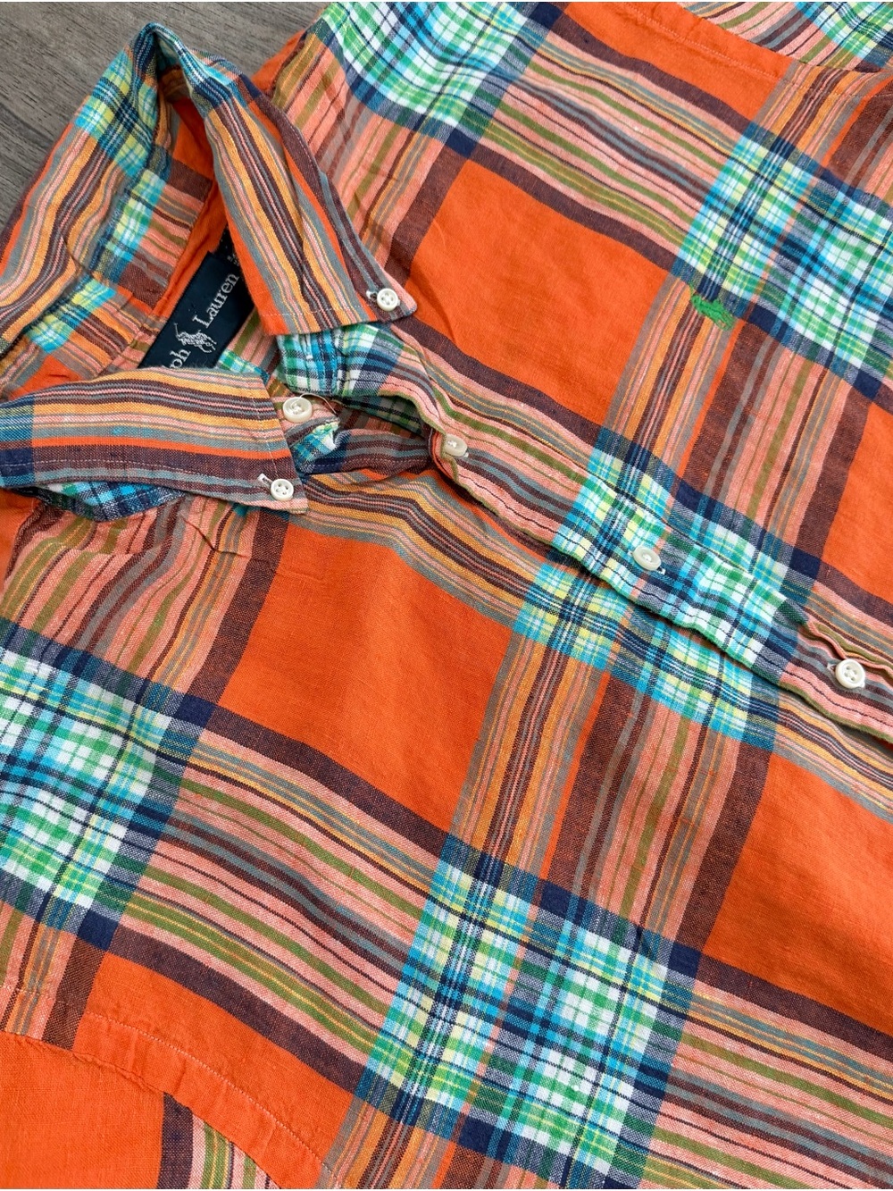 Polo by Ralph Lauren Orange Multi-Color Plaid Button-Down Linen Shirt XXL